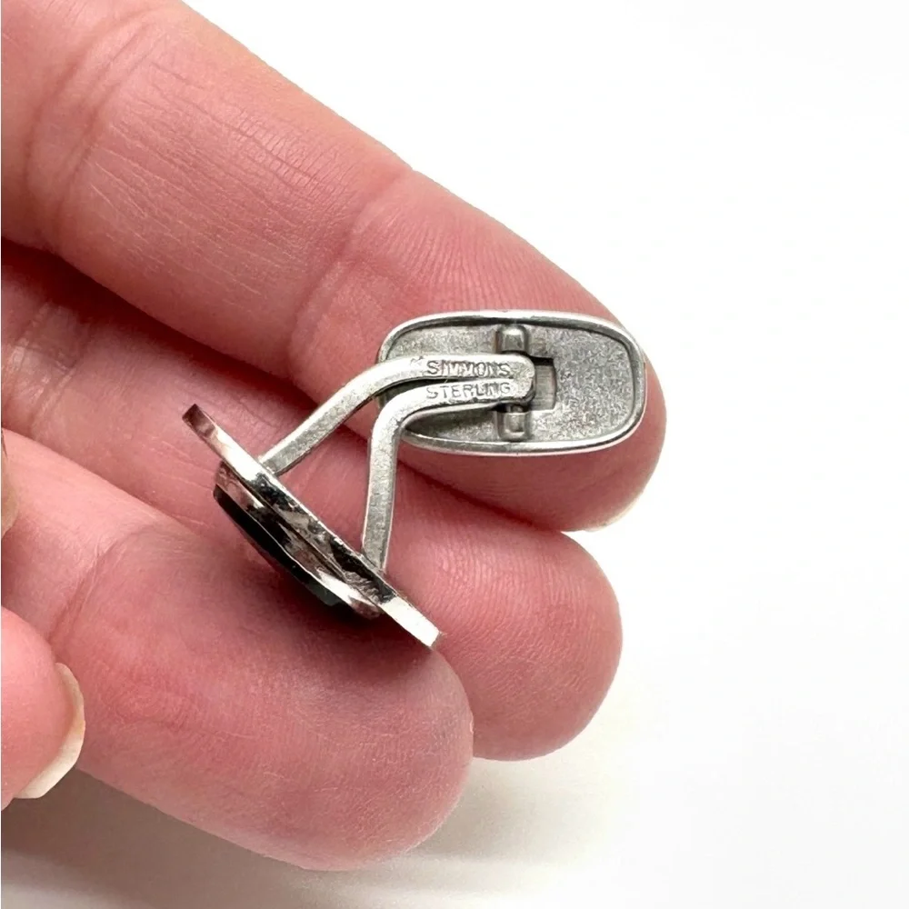 Sterling Silver and Black Onyx Cufflinks by Simmons Midcentury Modern Vintage